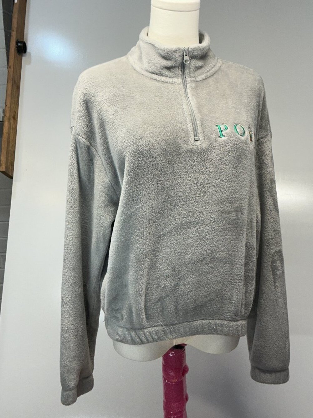 Disney XS Gray Pooh Quarter Zip Plush Fleece Mock Neck Top Pullover Sweatshirt - Picture 3 of 14